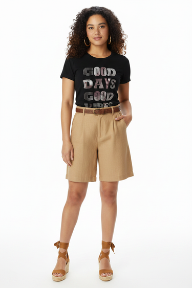 Look 6 – Tan Linen Bermuda Shorts