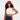 Red cap with color-block outfit - close-up