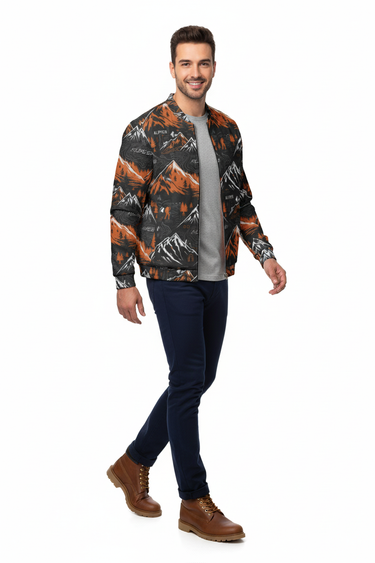 Male model in navy blue chinos and brown leather boots